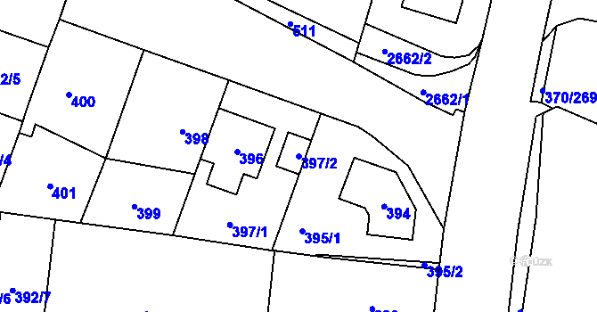 Parcela st. 397/2 v KÚ Hostivař, Katastrální mapa