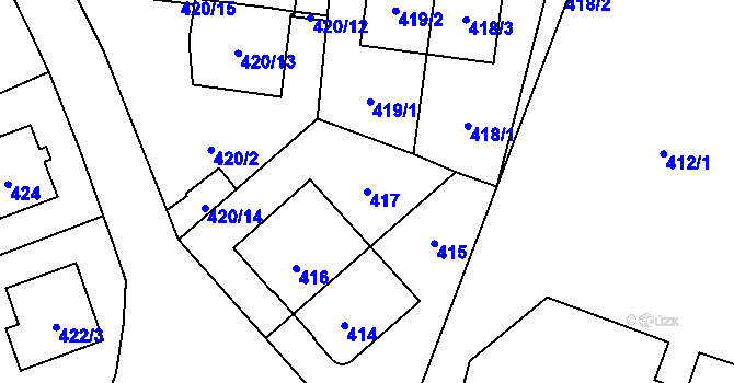 Parcela st. 417 v KÚ Hostivař, Katastrální mapa