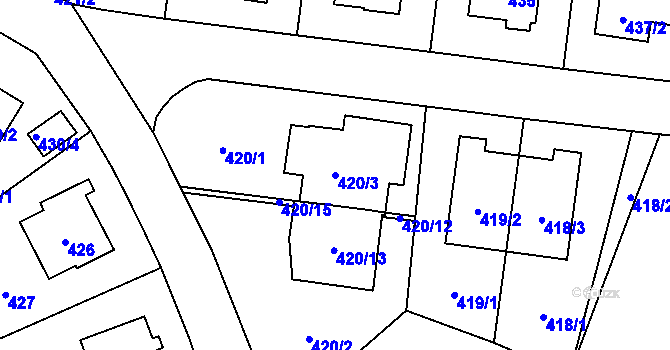 Parcela st. 420/3 v KÚ Hostivař, Katastrální mapa