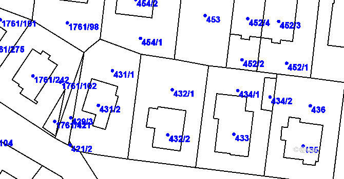 Parcela st. 432/1 v KÚ Hostivař, Katastrální mapa