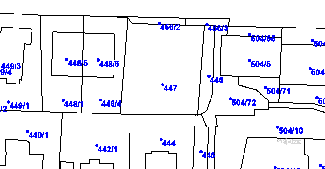 Parcela st. 447 v KÚ Hostivař, Katastrální mapa