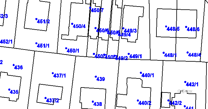 Parcela st. 450/3 v KÚ Hostivař, Katastrální mapa