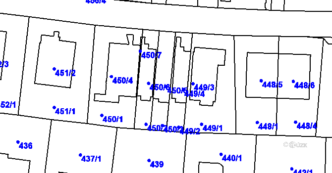 Parcela st. 450/5 v KÚ Hostivař, Katastrální mapa