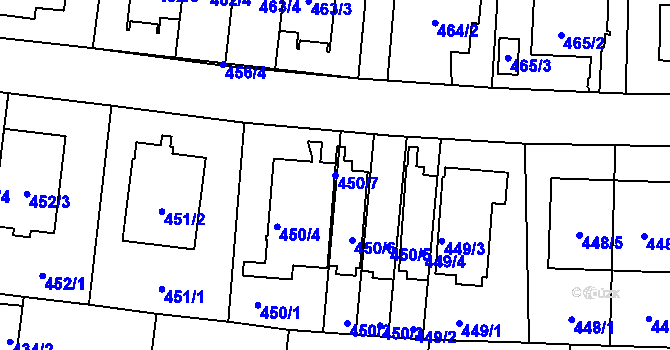 Parcela st. 450/7 v KÚ Hostivař, Katastrální mapa