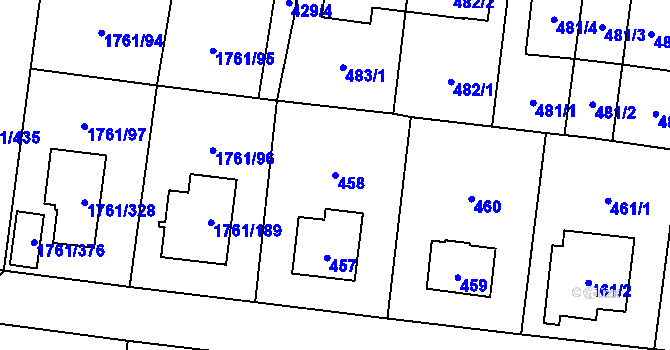 Parcela st. 458 v KÚ Hostivař, Katastrální mapa