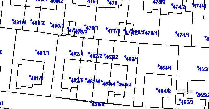 Parcela st. 463/2 v KÚ Hostivař, Katastrální mapa