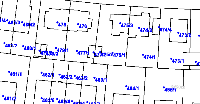 Parcela st. 475/2 v KÚ Hostivař, Katastrální mapa