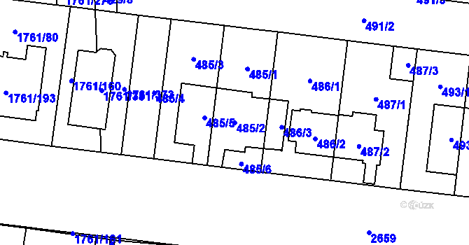 Parcela st. 485/2 v KÚ Hostivař, Katastrální mapa