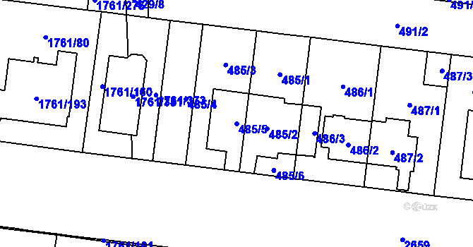 Parcela st. 485/5 v KÚ Hostivař, Katastrální mapa