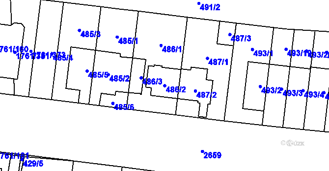 Parcela st. 486/2 v KÚ Hostivař, Katastrální mapa