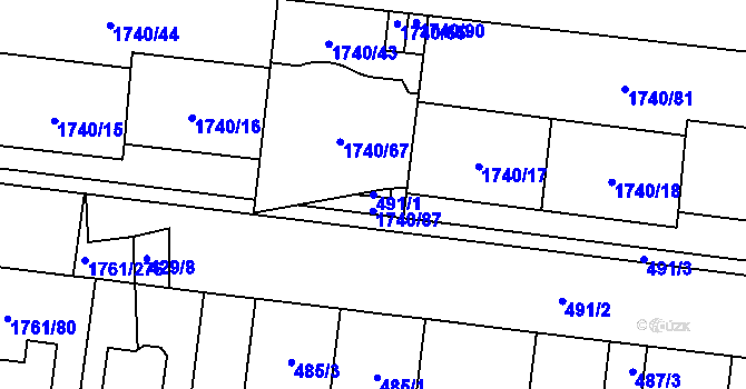 Parcela st. 491/1 v KÚ Hostivař, Katastrální mapa