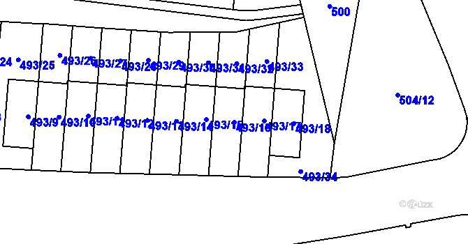 Parcela st. 493/16 v KÚ Hostivař, Katastrální mapa
