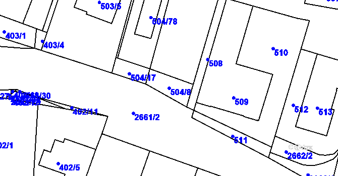 Parcela st. 504/8 v KÚ Hostivař, Katastrální mapa