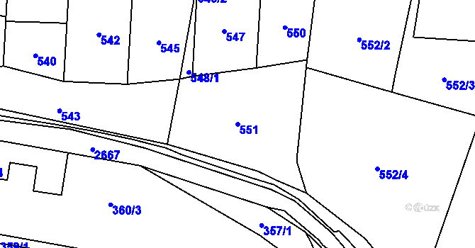 Parcela st. 551 v KÚ Hostivař, Katastrální mapa