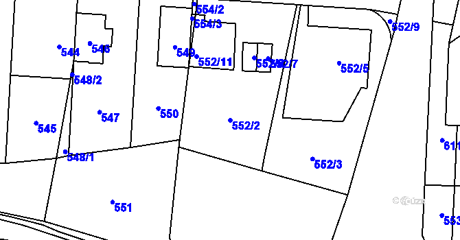 Parcela st. 552/2 v KÚ Hostivař, Katastrální mapa