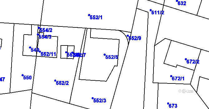 Parcela st. 552/5 v KÚ Hostivař, Katastrální mapa