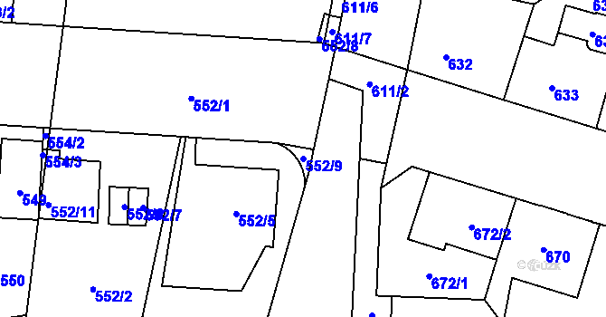 Parcela st. 552/9 v KÚ Hostivař, Katastrální mapa