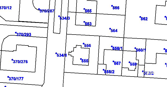 Parcela st. 556 v KÚ Hostivař, Katastrální mapa