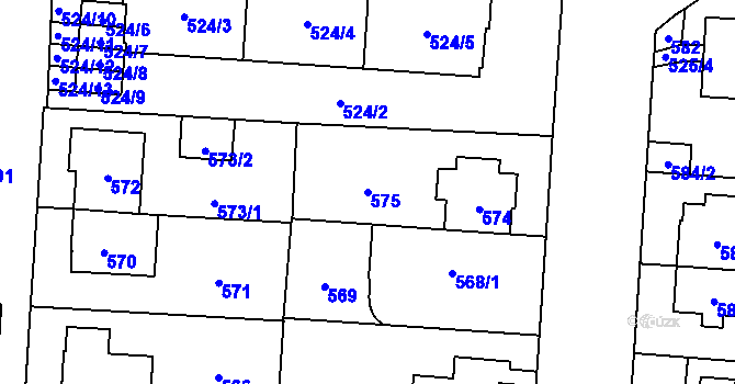 Parcela st. 575 v KÚ Hostivař, Katastrální mapa