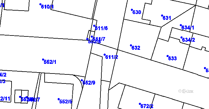 Parcela st. 611/2 v KÚ Hostivař, Katastrální mapa
