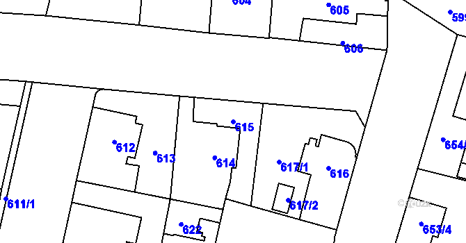 Parcela st. 615 v KÚ Hostivař, Katastrální mapa