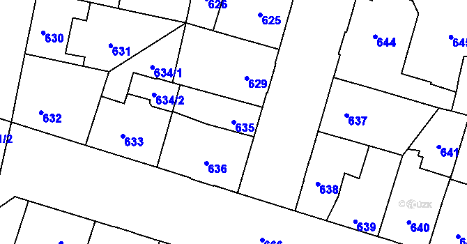Parcela st. 635 v KÚ Hostivař, Katastrální mapa