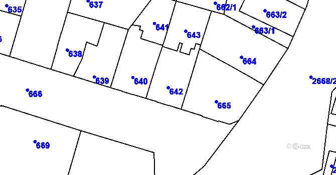 Parcela st. 642 v KÚ Hostivař, Katastrální mapa