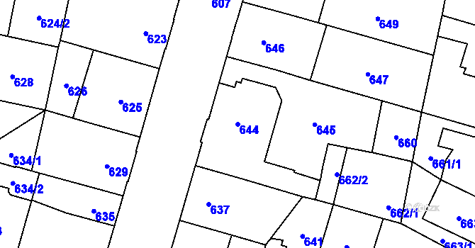 Parcela st. 644 v KÚ Hostivař, Katastrální mapa