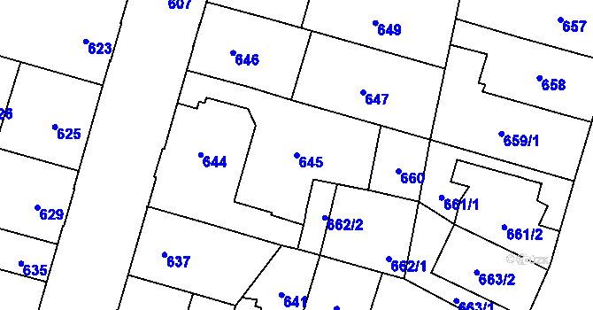 Parcela st. 645 v KÚ Hostivař, Katastrální mapa