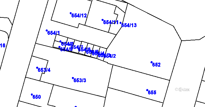 Parcela st. 654/2 v KÚ Hostivař, Katastrální mapa