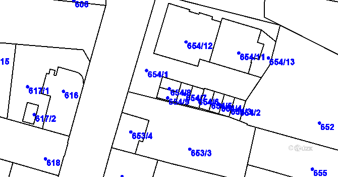 Parcela st. 654/8 v KÚ Hostivař, Katastrální mapa