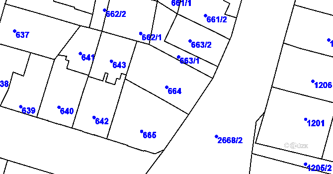Parcela st. 664 v KÚ Hostivař, Katastrální mapa