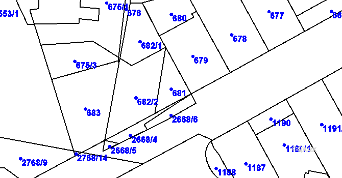 Parcela st. 681 v KÚ Hostivař, Katastrální mapa