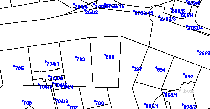 Parcela st. 696 v KÚ Hostivař, Katastrální mapa