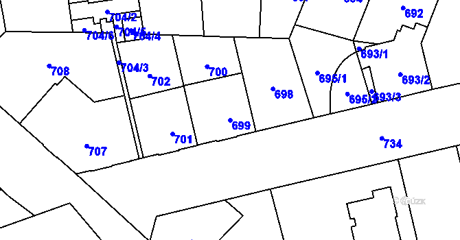 Parcela st. 699 v KÚ Hostivař, Katastrální mapa