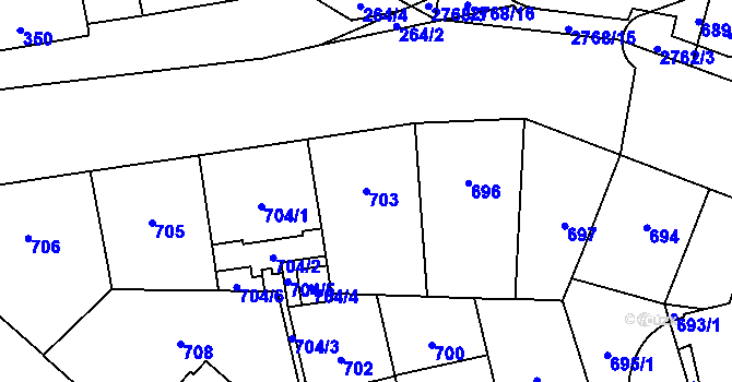 Parcela st. 703 v KÚ Hostivař, Katastrální mapa