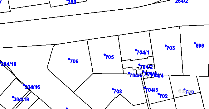 Parcela st. 705 v KÚ Hostivař, Katastrální mapa