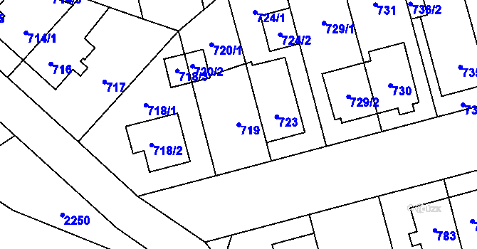 Parcela st. 719 v KÚ Hostivař, Katastrální mapa