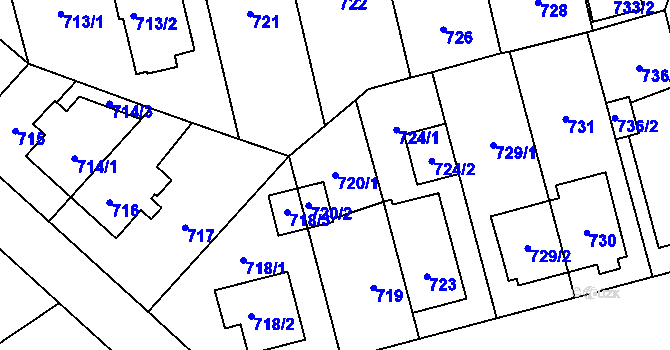 Parcela st. 720/1 v KÚ Hostivař, Katastrální mapa