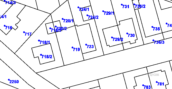 Parcela st. 723 v KÚ Hostivař, Katastrální mapa
