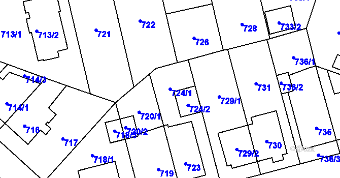 Parcela st. 724/1 v KÚ Hostivař, Katastrální mapa