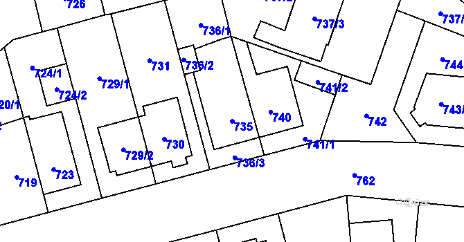 Parcela st. 735 v KÚ Hostivař, Katastrální mapa