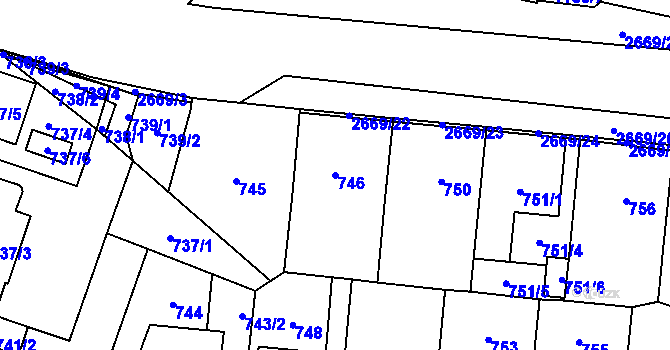 Parcela st. 746 v KÚ Hostivař, Katastrální mapa