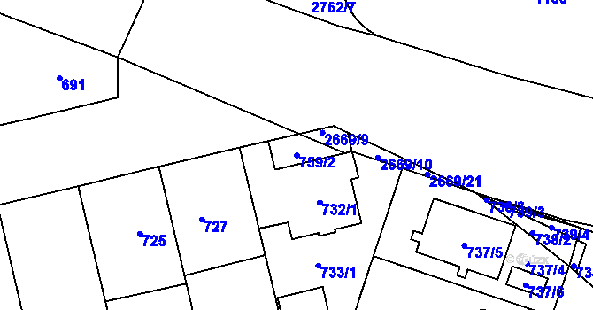 Parcela st. 759/2 v KÚ Hostivař, Katastrální mapa