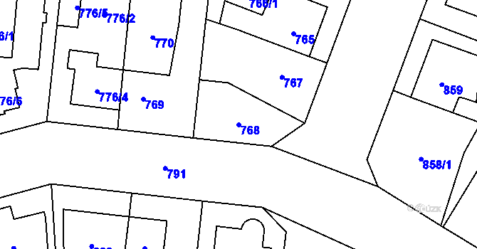 Parcela st. 768 v KÚ Hostivař, Katastrální mapa