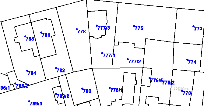 Parcela st. 777/1 v KÚ Hostivař, Katastrální mapa