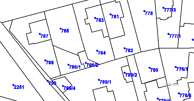 Parcela st. 784 v KÚ Hostivař, Katastrální mapa