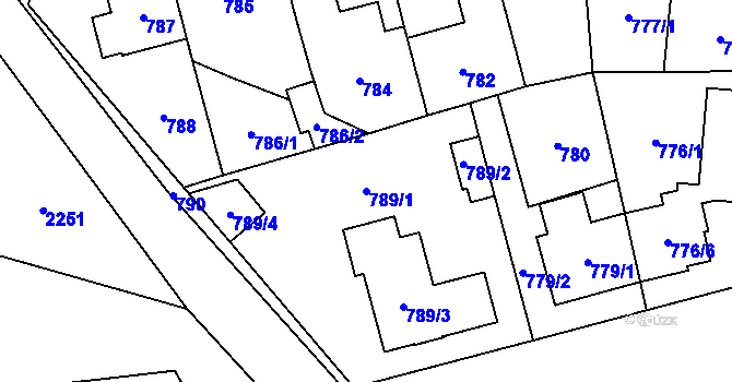 Parcela st. 789/1 v KÚ Hostivař, Katastrální mapa