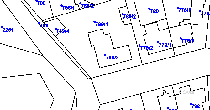Parcela st. 789/3 v KÚ Hostivař, Katastrální mapa