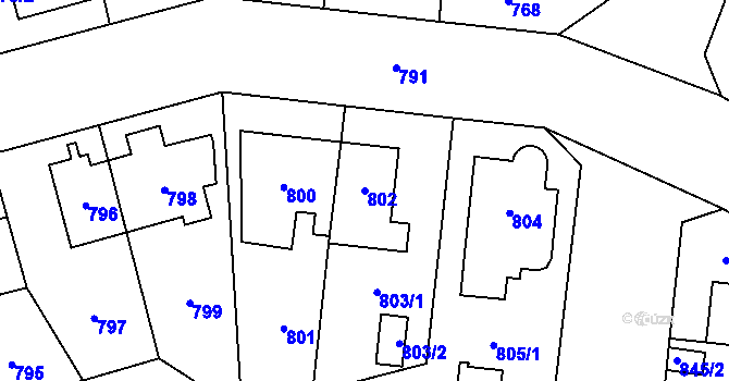 Parcela st. 802 v KÚ Hostivař, Katastrální mapa